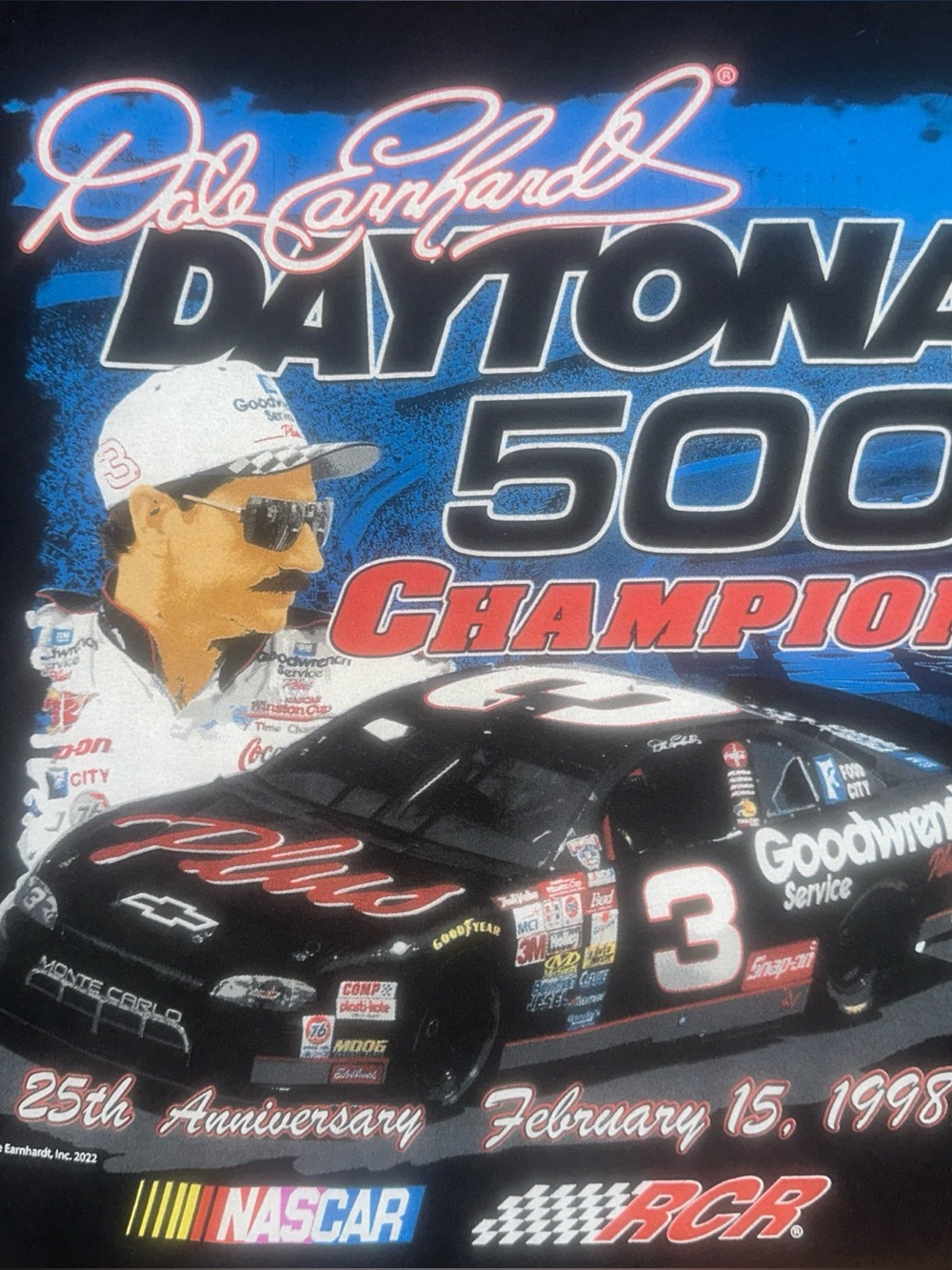 Dale Earnhardt Nascar Racing Tee Shirt 25th Anniversary 1998 Racecar